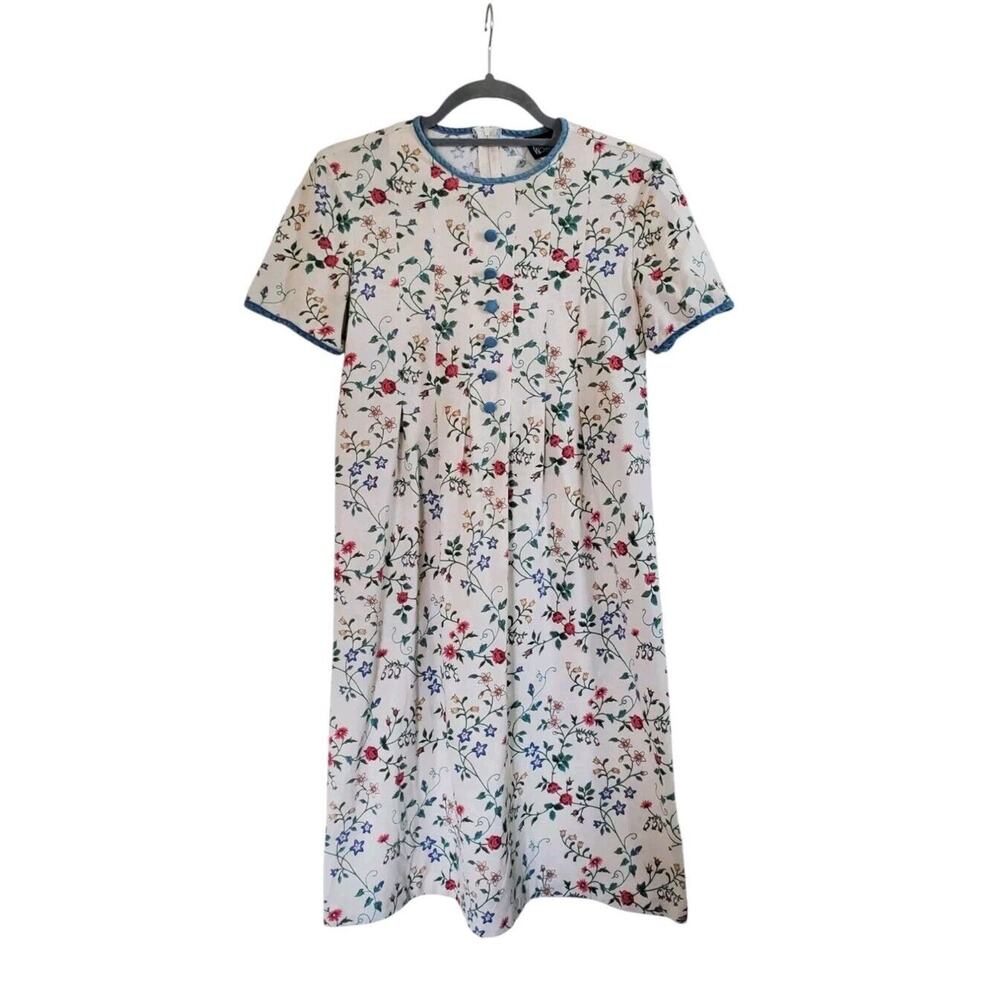 80s Vintage Retro Cottagecore Floral Rayon Whirlaway Frocks Dress, Size Small